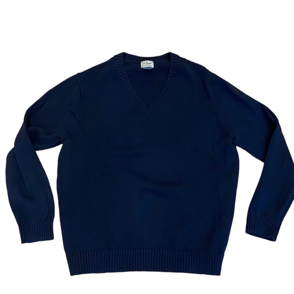 L.L. Bean Navy Blue Vneck Cotton Sweater Classic XXL Preppy Retro